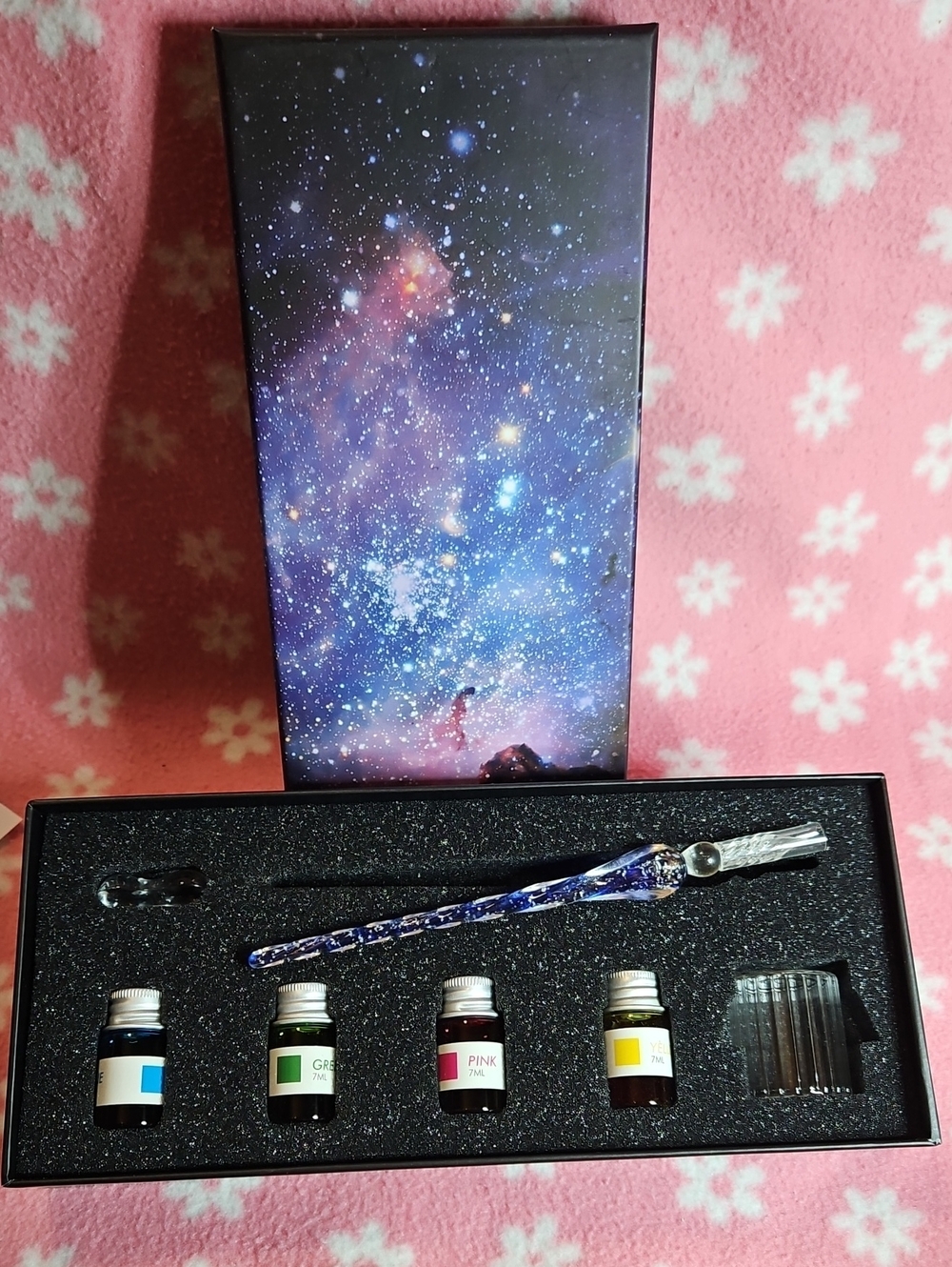 Galaxy Glass Dip Pen Set with Ink Bottles - Blue